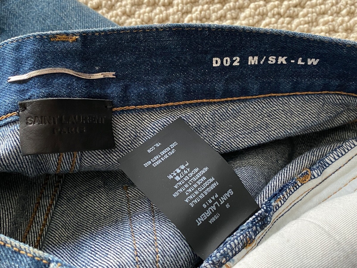 NWT Saint Laurent Men's Dark Blue Denim Knee Rip Distressed Skinny