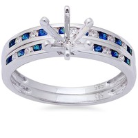 .39ct Sapphire & Diamond Semi Mount Engagement Wedding Bridal Set on sale .39ct Sapphire & Diamond Semi Mount Engagement Wedding Bridal Set on sale