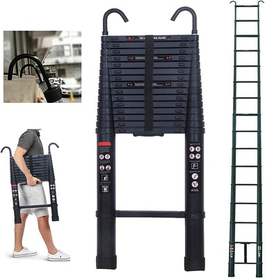 Loft Telescopic Ladder 3.2M-6.2M Extendable Multi-Step Ladders OR With Safe Hook