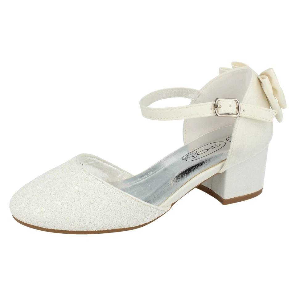 Niña Tacón Spot On Oro, Plata, Blanco o Negro Tobillo Tira Zapatos Fiesta H3R085 - Imagen 2 de 4