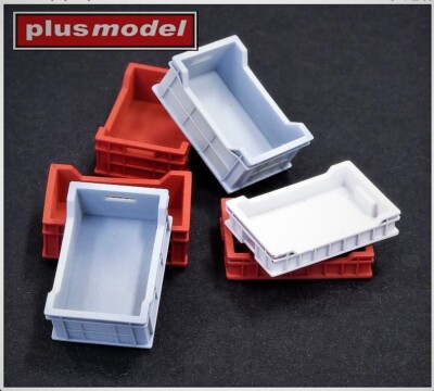Modellbau Zubehör, 6 Plastik Stapelkisten, 1,6 x 1,1 cm (L/B), 1:35