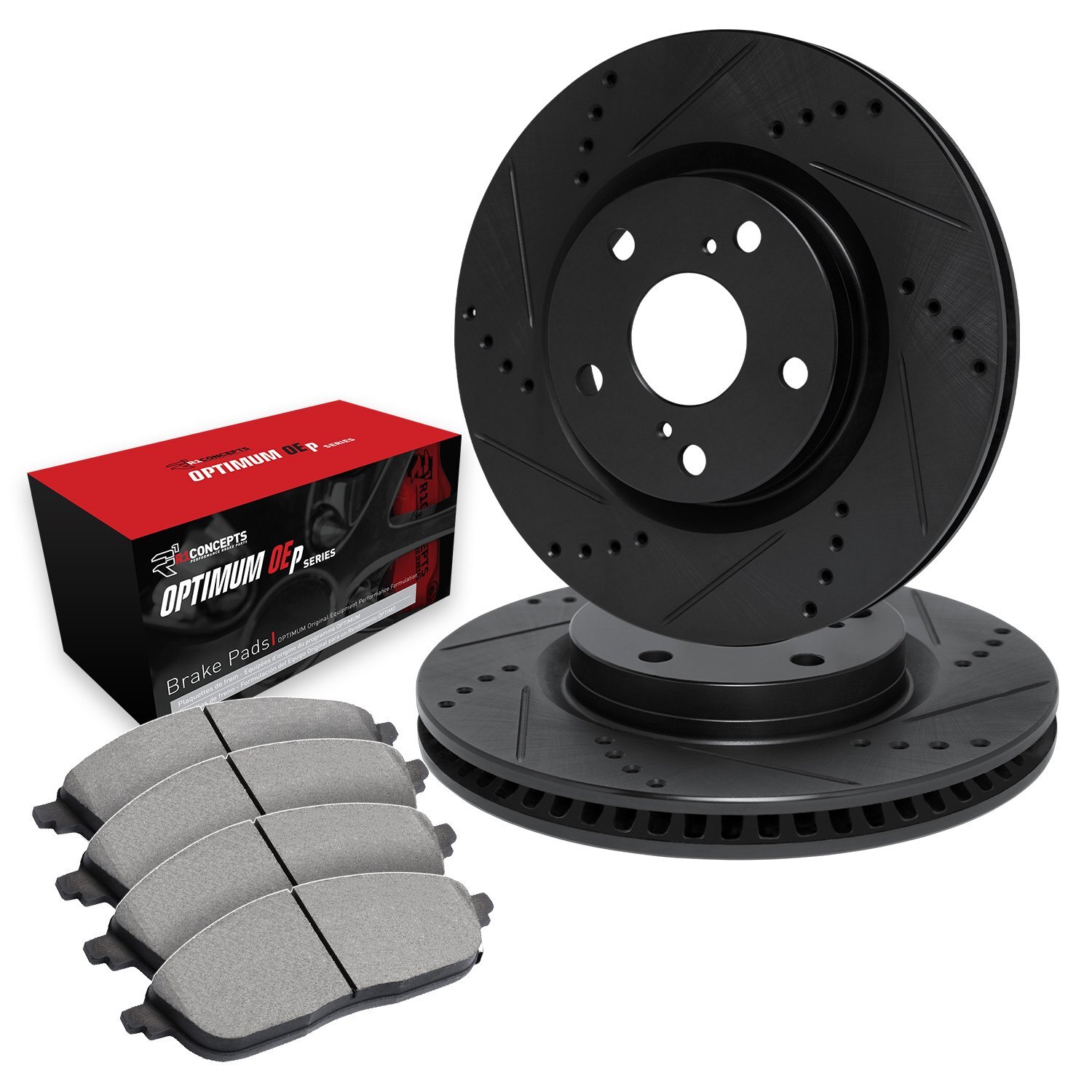 For BMW X3 18-20 R1 Concepts Drilled & Slotted Front Brake Kit w Optimum Pads