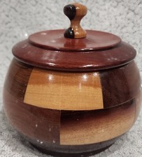 VTG Hand Turned Solid Wood Round Bowl Trinket Box w/ Lid
