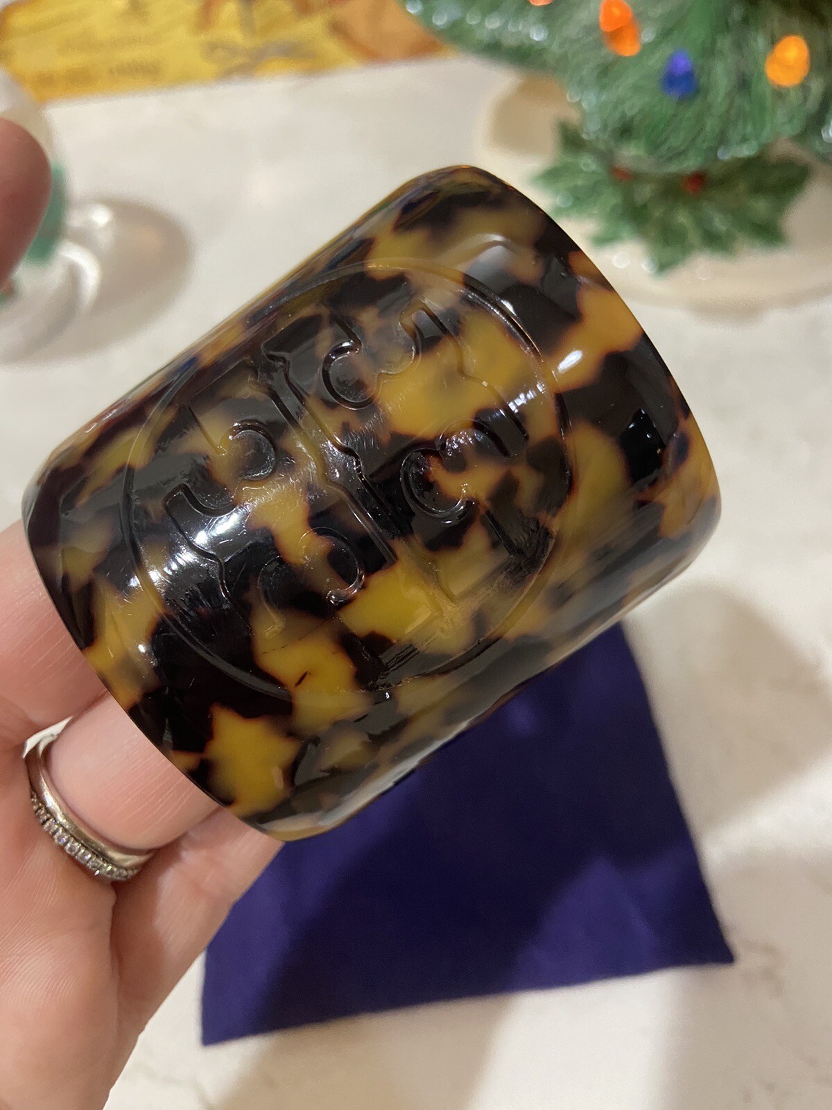 Tory Burch Logo" Resin" Tortoise Cuff Bracelet Gem