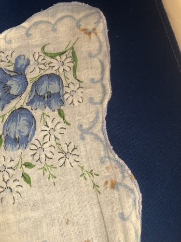 Vintage weißes Taschentuch gewellter Rand blaue Blumen 1" - Bild 5 von 5