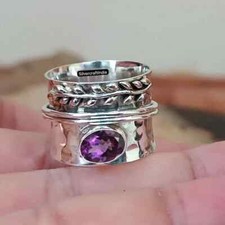 Amethyst Solid 925 Sterling Silver Spinner Handmade Women Ring, All Size M1466