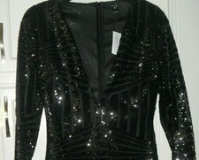 WINDSOR BLACK SEQUIN Short DRESS Low Cut Formal Party Sexy Size Small STUNNING