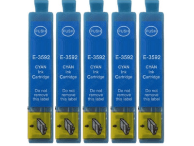   5 Druckerpatronen T3592 - T35 XL cyan für Epson Pro WF-4735 WF-4740