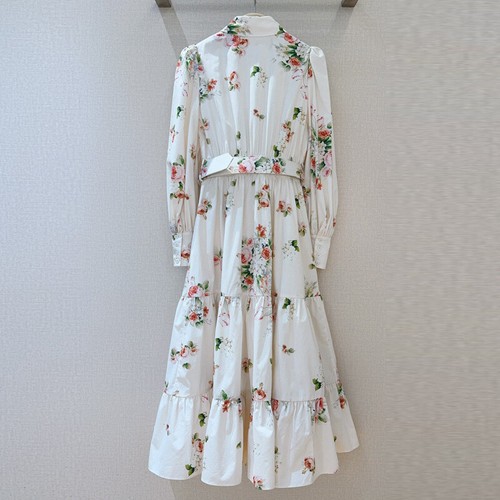 Spring 2025 Women's Floral Lapel Collar Cotton Long Sleeved Elegant Long Dress - Picture 2 of 20