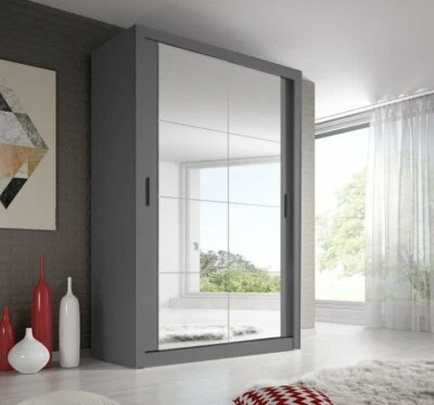ARTHAUSS FURNITURE Brand New Modern Bedroom Mirror Sliding Door Wardrobe ARTI 19 120cm Grey Matt