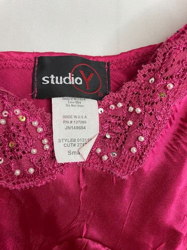 Vtg Studio Y Satin Cami Tank Top Sz Small Women’s Hotpink Lace Trim Y2K - Picture 9 of 16
