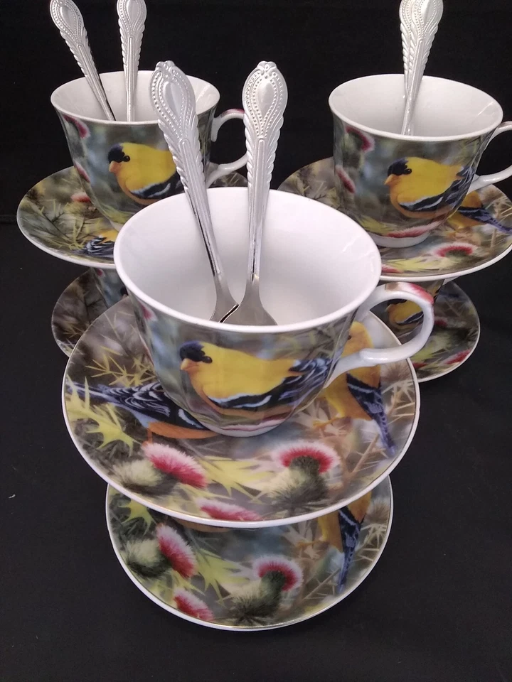 Juego de 6 cucharas taza de café de 7 oz 18 piezas 6 tazas y 6 platillos taza de té capuchino #8103 Foto 2 de 4