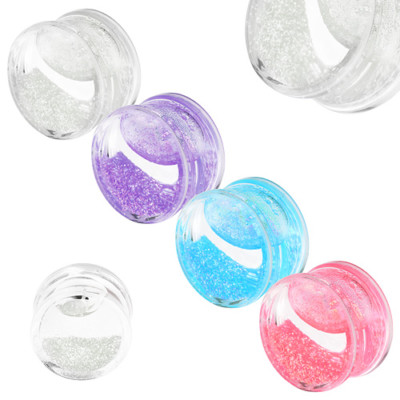 Flesh Tunnel Ohr Plug Piercing Liquid Glitter Kunststoff Fluid Double Flared