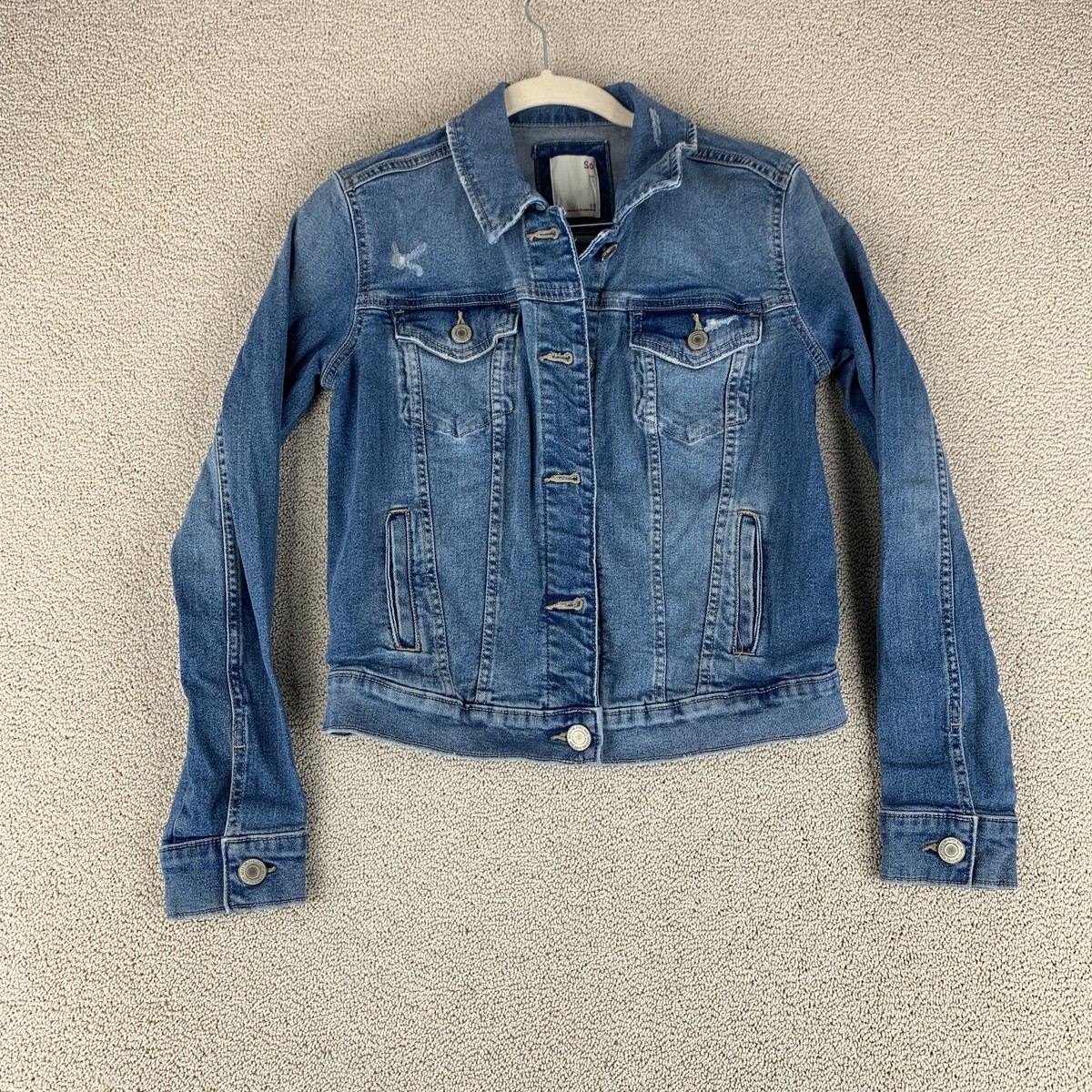 SO Button-Up Denim Trucker Jean Jacket Juniors XS Blue Medium