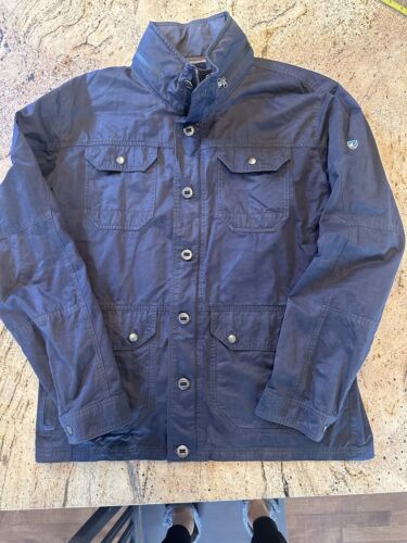 Kuhl Kollusion Jacket Mens XL Blue Utility Water Resistant Waxed Hideaway Hood - Picture 1 of 12