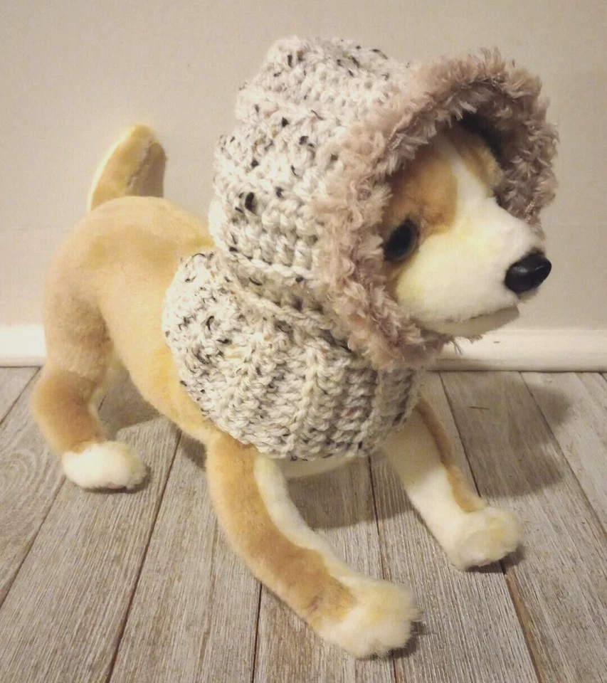 handmade crochet dog pet hood hat cat snood xs small cream fleck - Image 2 of 3