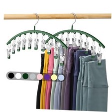 Legging Organizer for Closet, Metal Yoga Pants Hangers w/10 Clips 2 Pack Green
