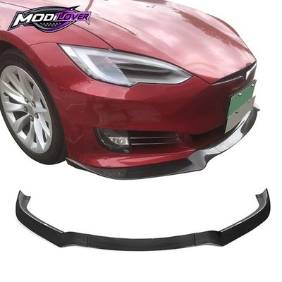 Fit 16-21 Tesla Model S Track Pack Front Bumper Lip Kit Carbon Fiber 3PC Spoiler