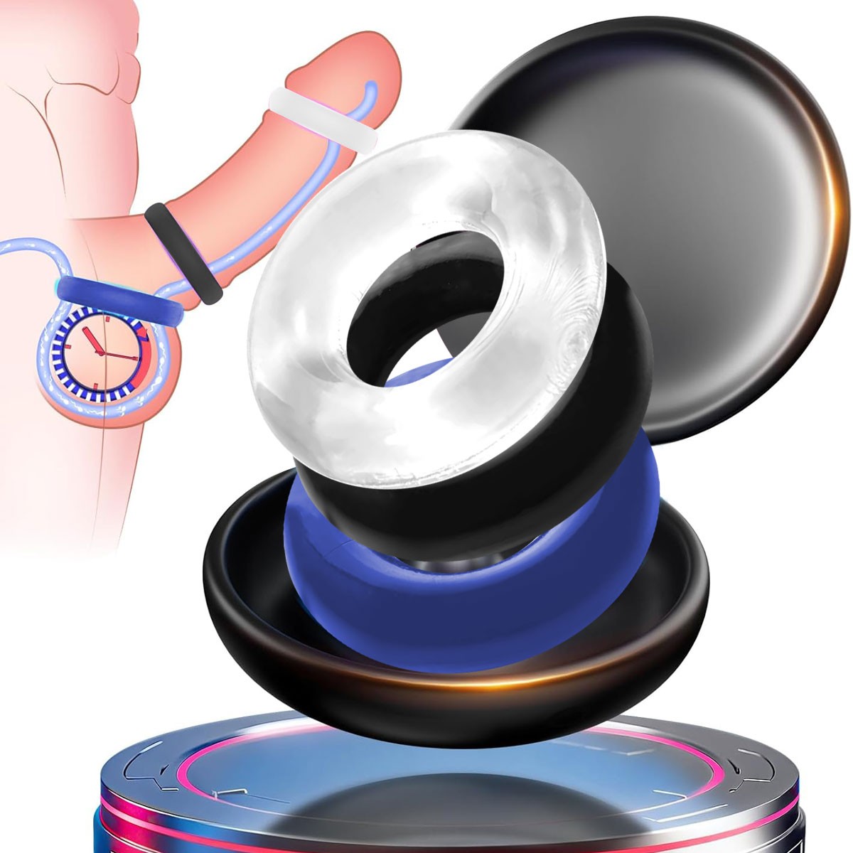 sexy dessous latex Silicone Penis Ring Set – Pure Romance main image 0