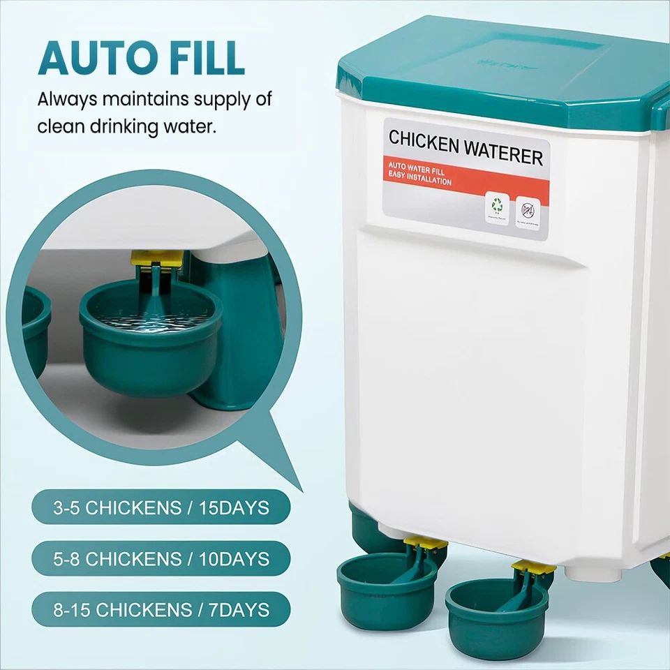 Futterautomat Hühner 12kg und Hühnertränke 11L Wassertränke Hühner mit 4 Auslass - Bild 3 von 4