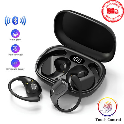 Bluetooth 5.4 Ear Hook Wireless Earbuds HiFi Stereo Touch Headphones LED Display