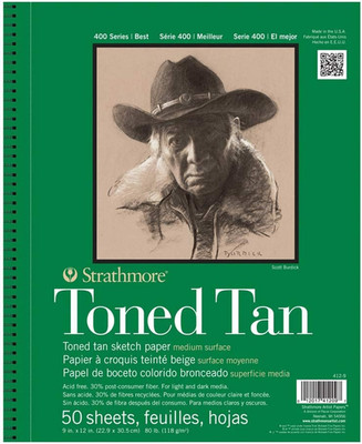 400 Series Sketch Pad, Toned Tan, 9X12 Inch, 50 Sheets - Artist Sketchbook For