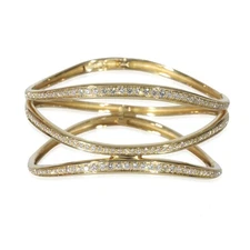 Open Diamond Wave Bangle Bracelet 10K Yellow Gold About 3.40 Carats For 7.5 "
