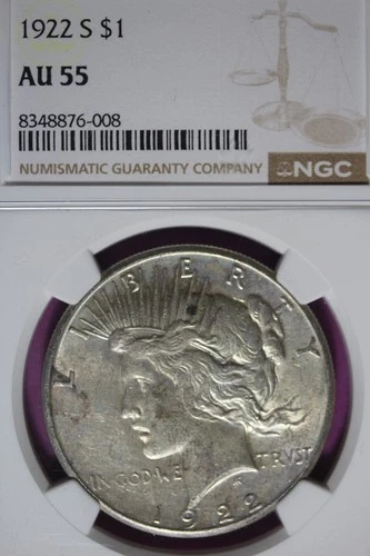 1922 NGC AU55 PEACE SILVER DOLLAR #B51734