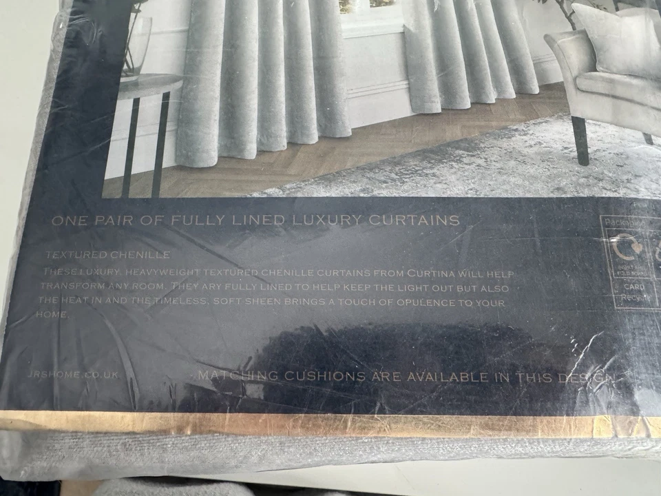 Lovely Curtina Luxury Chenille Soft Grey Eyelet Fully Lined Large Curtains - Image 3 of 4