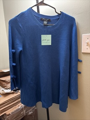 Faith & Zoe Sweater Women Small Blue Tizzy Bow Sleeve Crewneck Pullover NWT
