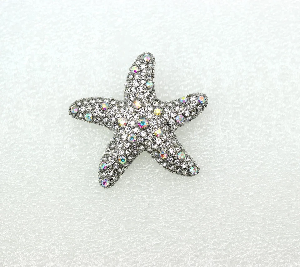 Gorgeous Clear Rhinestone Crystal Starfish Pin Brooch - Clear - Image 2 of 4