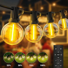 Outdoor String Lights Mains Powered 30FT G40 7+1 LED Warm Bulbs IP44 with Remote