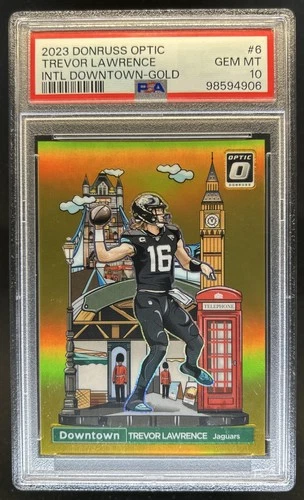 2023 Donruss Optic Trevor Lawrence International Downtown Gold Prizm #/10 PSA 10