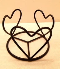 3 Heart Black Metal  Candle Holder, Holds Qt. Size Candle  Not Included. (26)