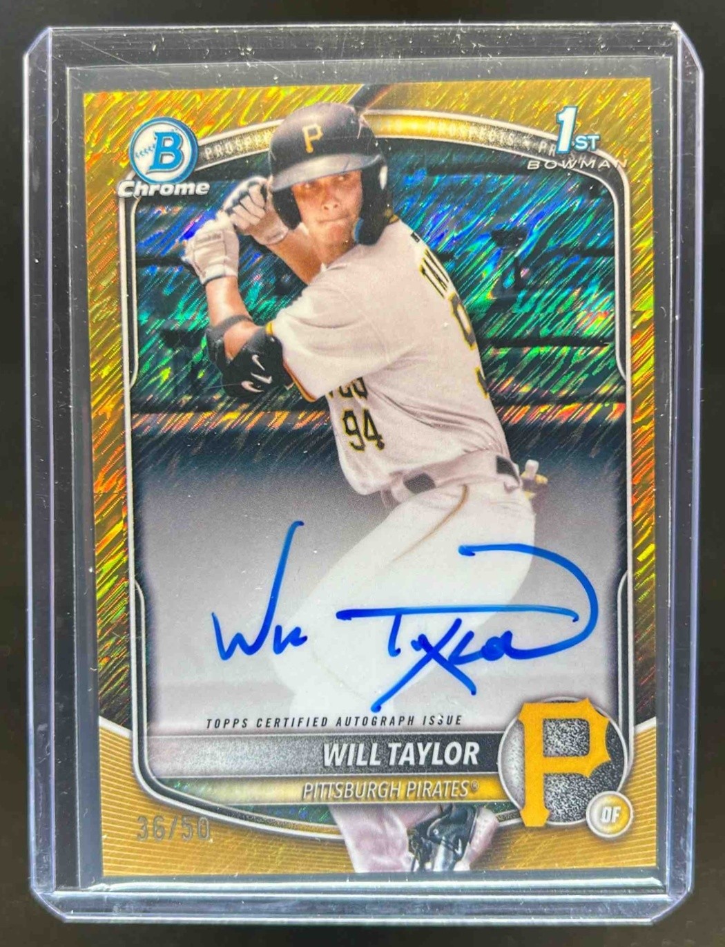 2025 Bowman Chrome Will Taylor Auto Gold Shimmer Refractor 1st Prospect #36/50