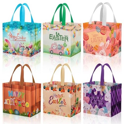 6 Pack Happy Easter Gift Bags with Handles - Reusable Easte Egg Hunt Bag, Mul...