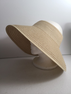 Magid Sun Hat Paper Straw Wide Brim Diamond Pattern Bow Beach Vacation Magid Packable Wide Brim Straw Sun Visor Hat, Roll-Up Design  main image 4