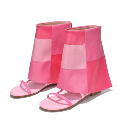 New Womens Denim Patchwork Fold-Over Gladiator Boho Flat Sandal Open Toe T-Strap