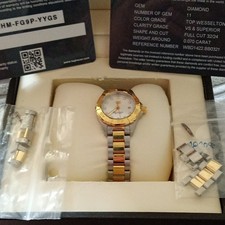 TAG Heuer Aquaracer WBD1422 27mm MOP Diamond Two Tone Gold Ladies Watch Full Set