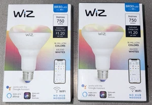 Lot of 2 WiZ BR30 Color LED Smart Bulb Indoor Wi-Fi Voice, App Controlled Motion