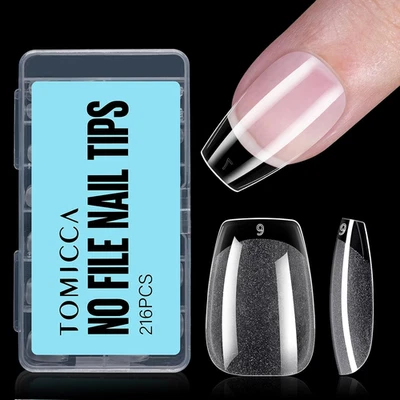 TOMICCA Nageltips Ballerina Kurz 216 Stück Gelnägel Soft Gel Full Cover Nail Tip