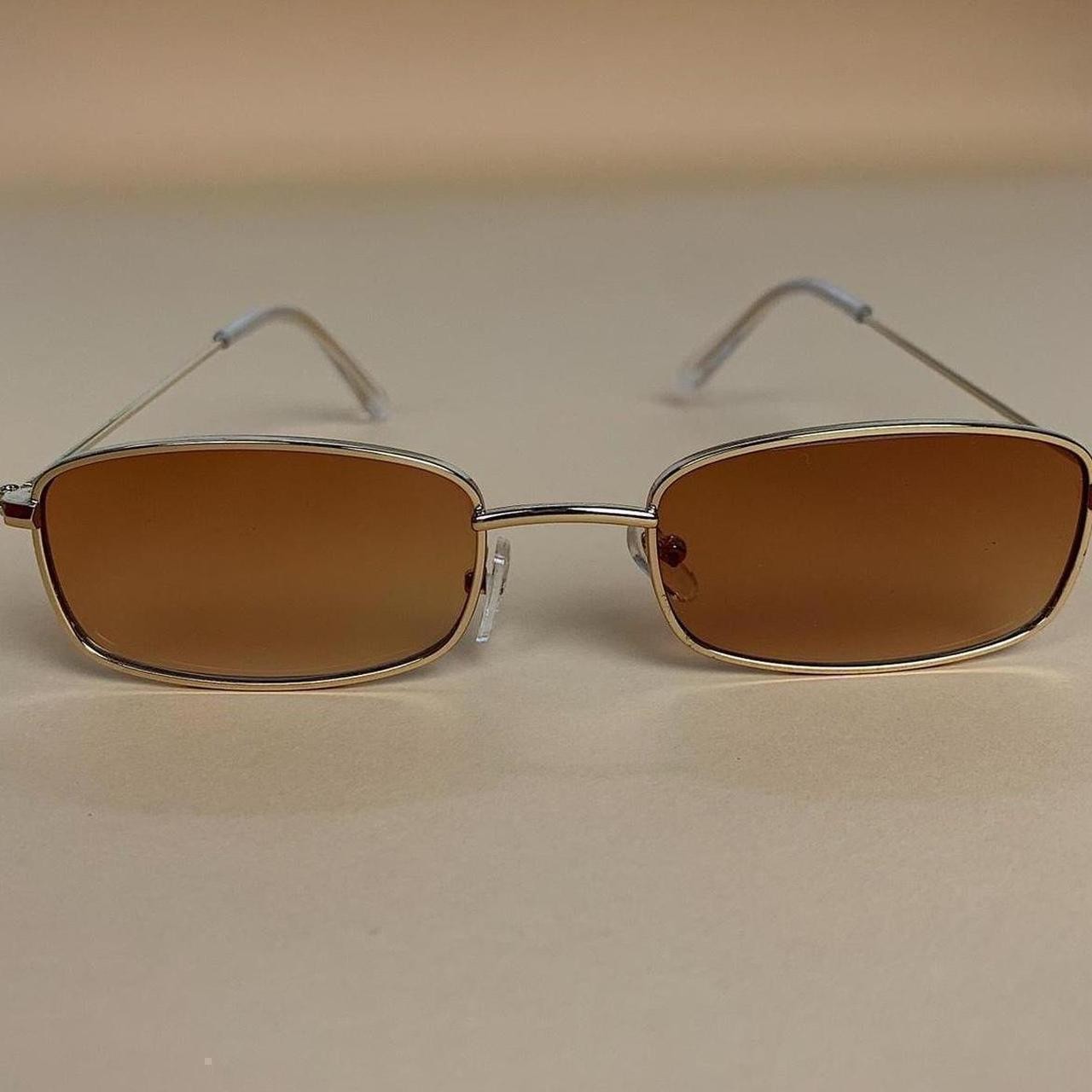 Classy Y2k 2000s vintage brown and gold unique slim style silver mirror lense