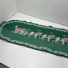 Classic Santa Claus Reindeer Sleigh tapestry Table Runner Vintage Chrisrmas