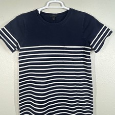 J.CREW Dress Womens M Navy White Striped TShirt Pocket Short Sleeve Crewneck