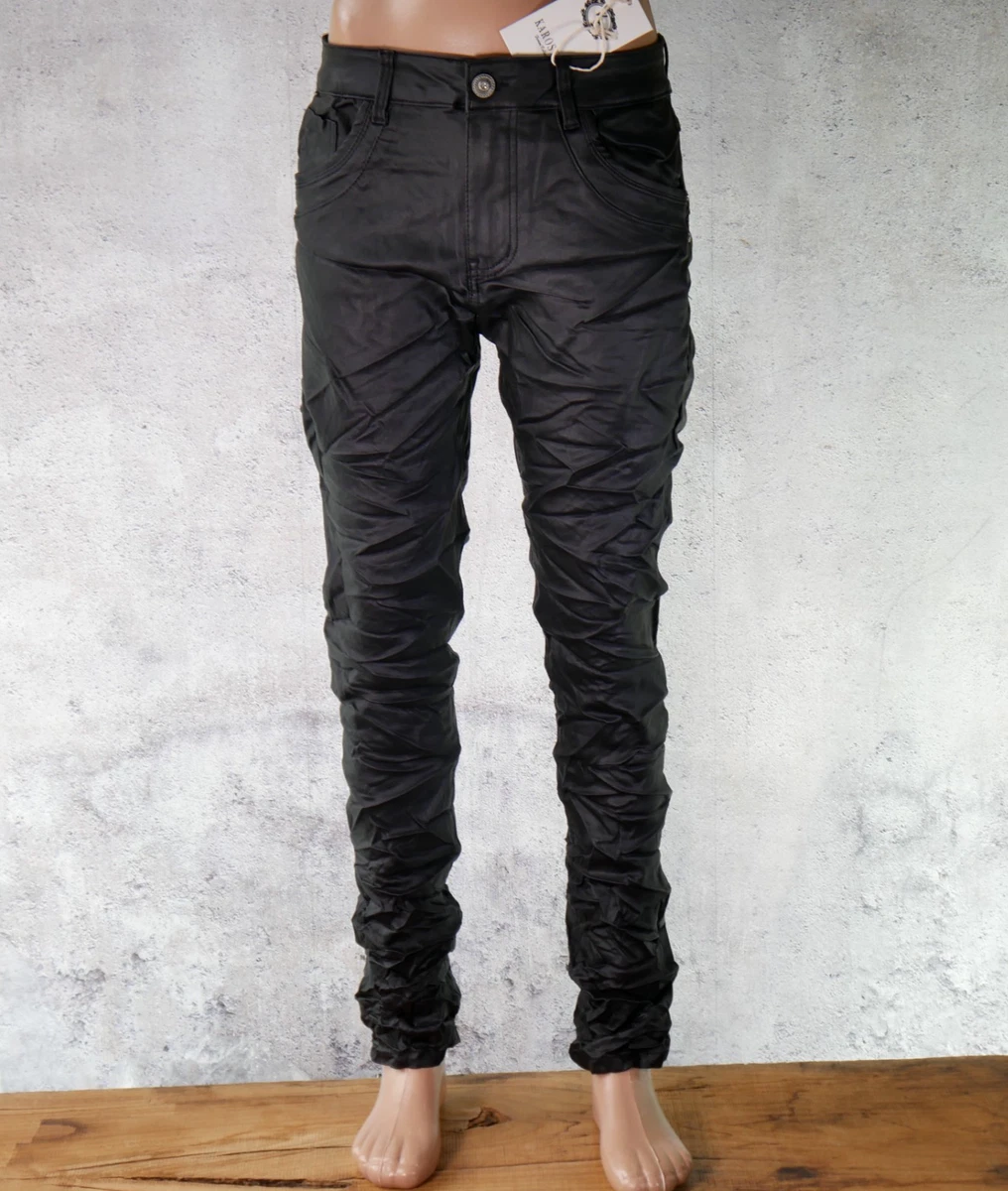 Karostar: Boyfriend Baggy Stretch Jeans Leder-Optik Kunstleder Schlamm 36 - 44