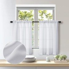 Bob 2 Panels White Kitchen Curtains Sets for Windows 36 Inch Length, Faux Lin...