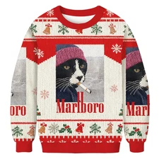 Marlboro Smoking Cat Meme Funny Christmas Ugly Sweater, Christmas