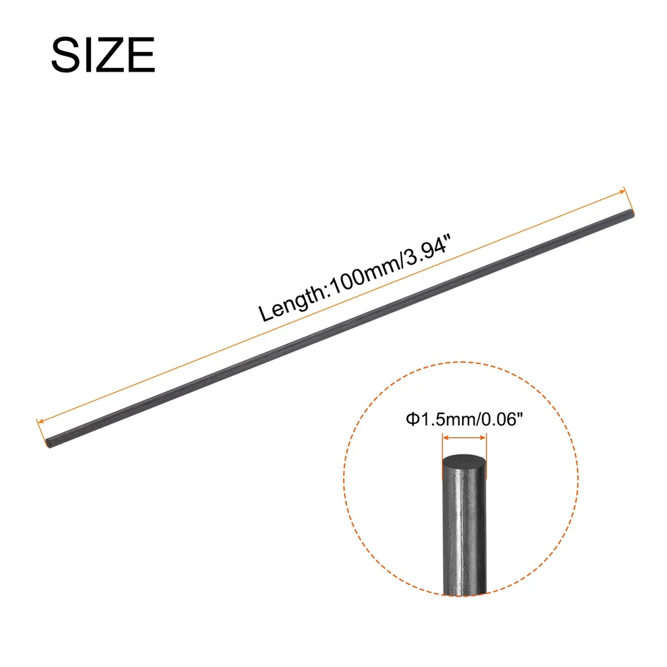 8Pcs Carbon Fiber Rod 1.5mm x 100mm for RC Plane Kite Wing Tube Quadcopter Arm - Image 2 of 4