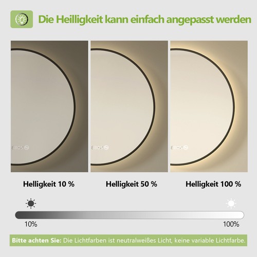 Badspiegel LED Beleuchtung Beschlagfrei Uhr Badezimmerspiegel Wandspiegel 80cm - Bild 4 von 7