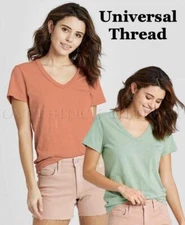 NEW! WOMEN UNIVERSAL THREAD SHORT SLEEVE V-NECK SLIGHTLY DISTRESSED TEE! VARIETY